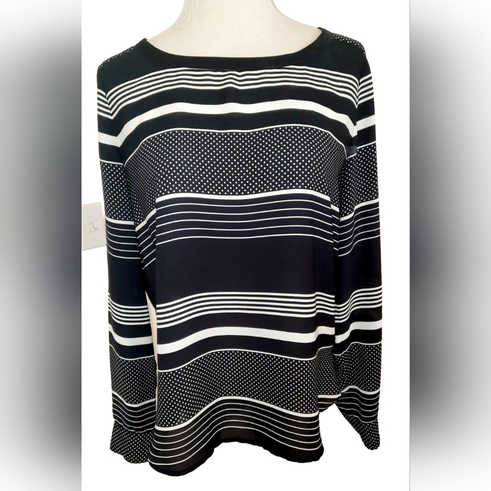 Ann Taylor Loft black & white striped and dot shirt size small